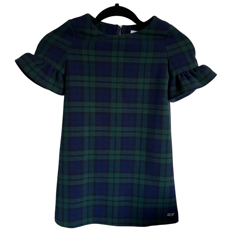 Vineyard Vines Plaid Dress with Ruffle Sleeves Girls size 7 holiday Christmas